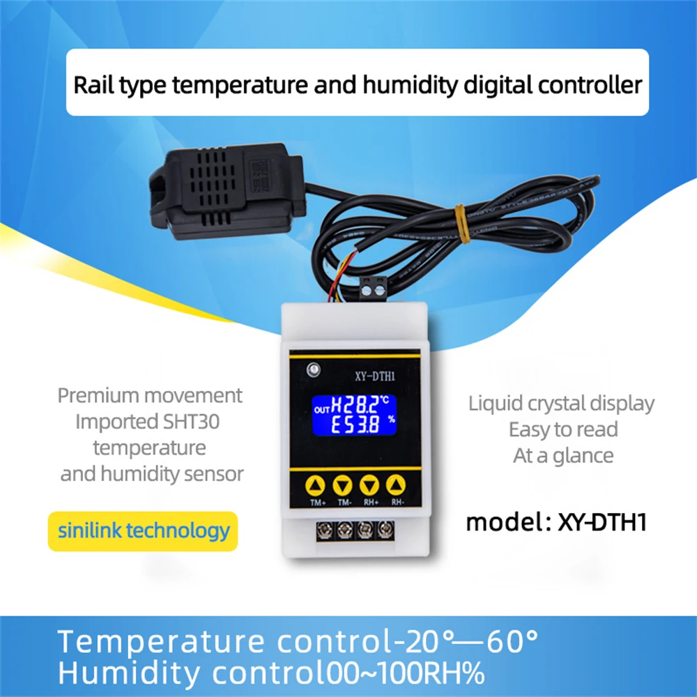 XY-DTH1 AC 220V Guide Rail Digital Thermostat Humidistat Temperature Humidity Controller Thermometer Hygrometer Control Switch