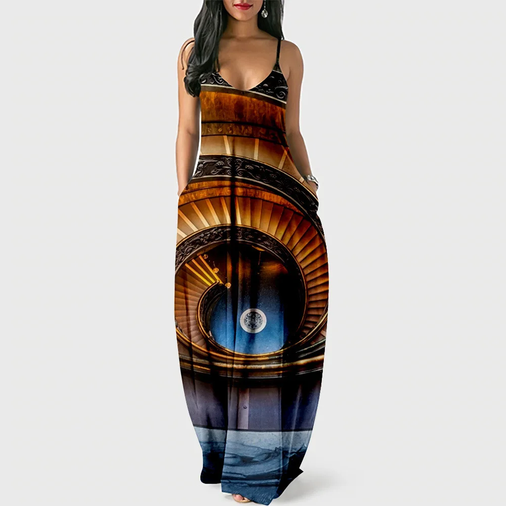

Women Sexy Maxi Dresses Casual Loose Long Dress Printed Sexy High Split Spring Summer Ladies Beach Holiday Halter Dresses