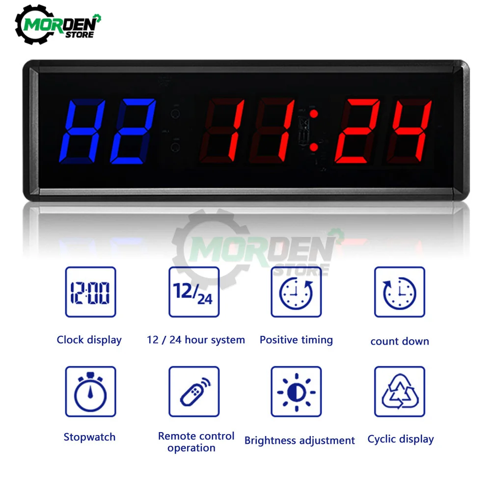 Timer LED Interval Timer Digital Countdown Wall Clock Fitness Timer,1.5Inch Digits Down/Up Clock Gym Stopwatch for Home Use