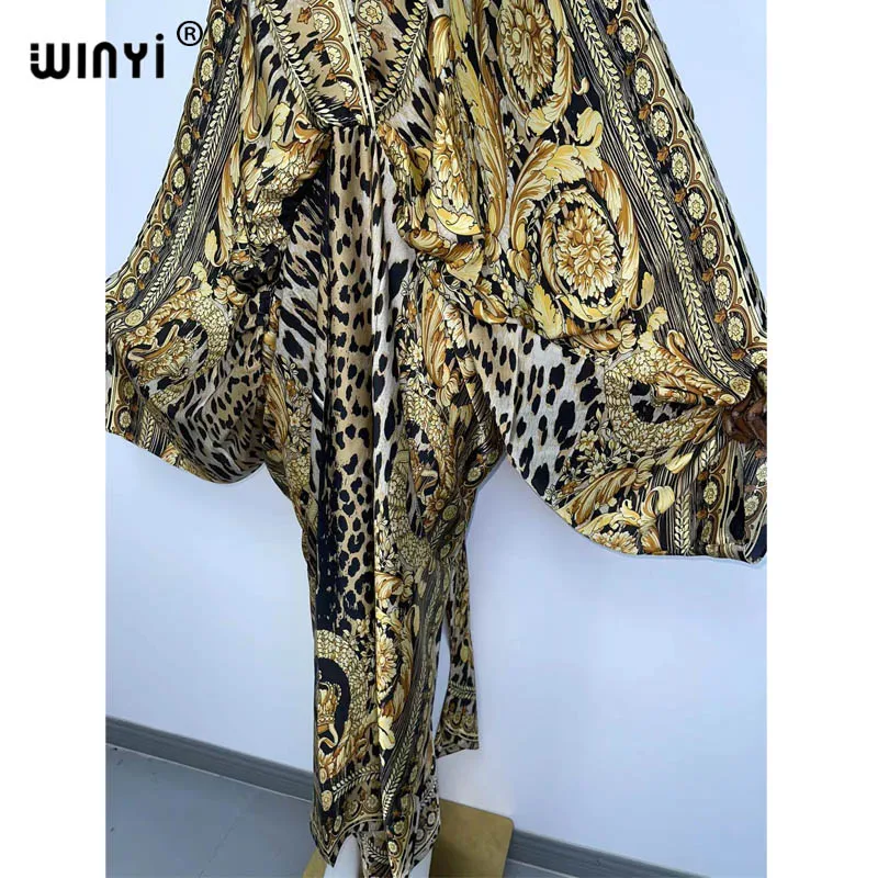 WINYI – caftan de plage Sexy, sensation de soie, rayonne, imprimé à la mode, Maxi, robes longues pour femmes, sukienka, col en v, style bohème, 2021