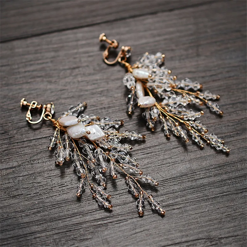 

Fashion Crystal Wedding Drop Earrings Gold Color Bridal Jewelry Handmade Shell Women Earring Accessories