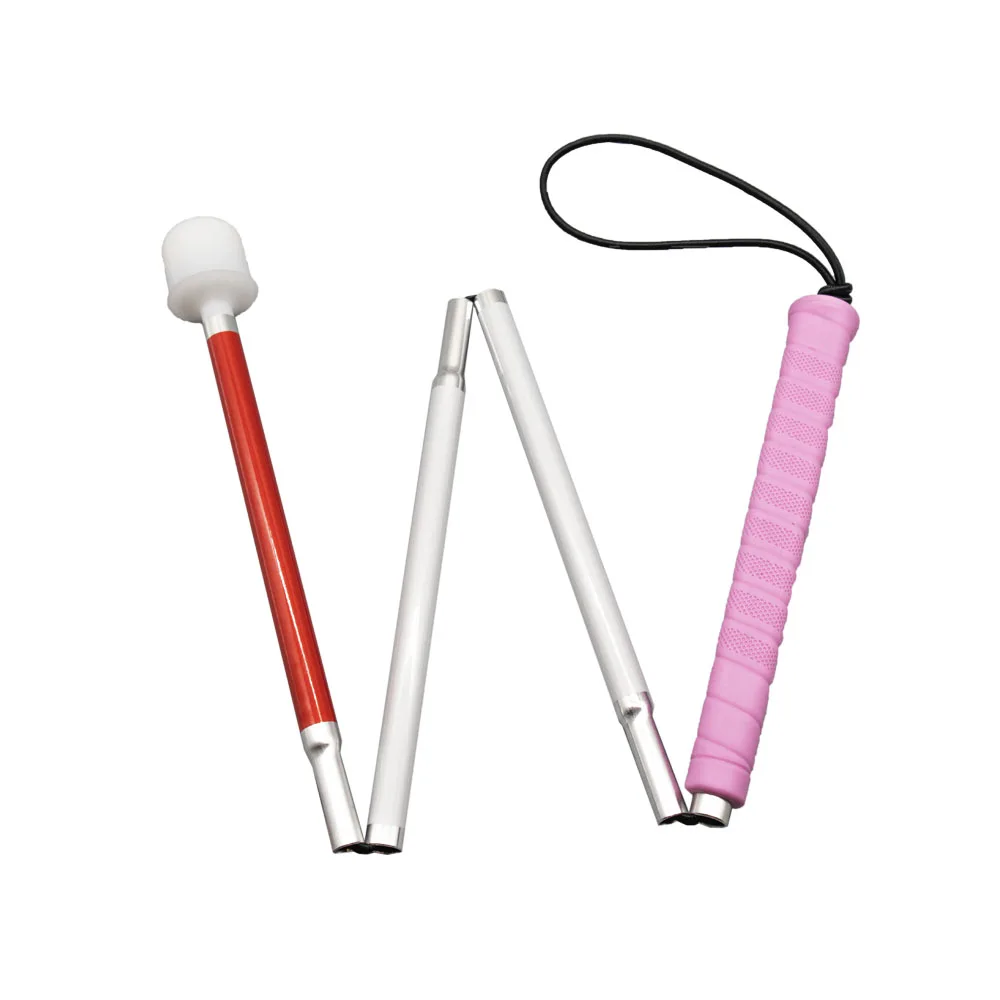 80cm / 90cm / 100cm Aluminum Mobility Folding White Cane for the Blind, Folds Down 4 Sections,for Children, Pink Handle 4X-PIK