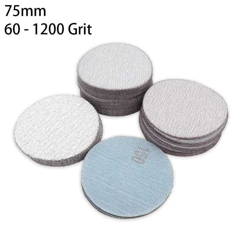 3 Inch 75mm Sanding Discs Hook & Loop White Dry Sanding Sandpaper 60 - 1200 Grit for Wood Auto Polishing Grinding Abrasive Paper