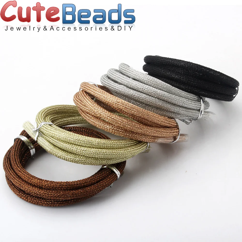 1M / Batch 6.0mm Multi-color Mesh Metal Color Line Plastic Hollow Tube Threading Fixed Shape DIY Bracelet Jewelry Making