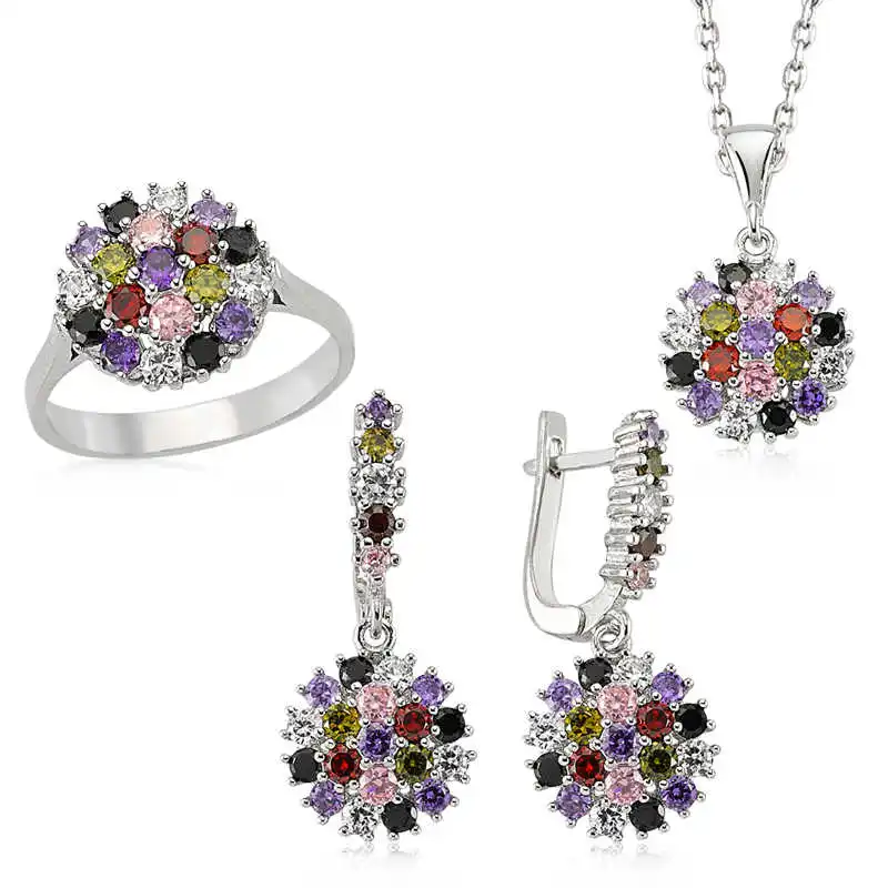 Silver Colorful Cubic Zirconia Women 'S Set