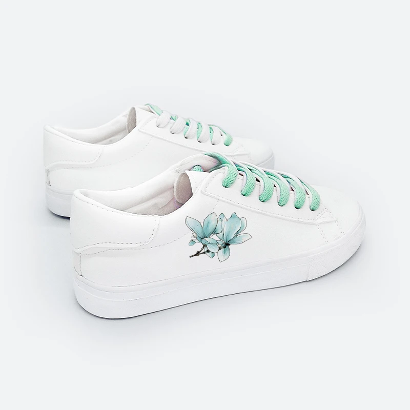 Amy and Michael New Design Fashion Printed Floral Women Shoes PU leather Vulcanized White Sneakers Ladies Students Flats