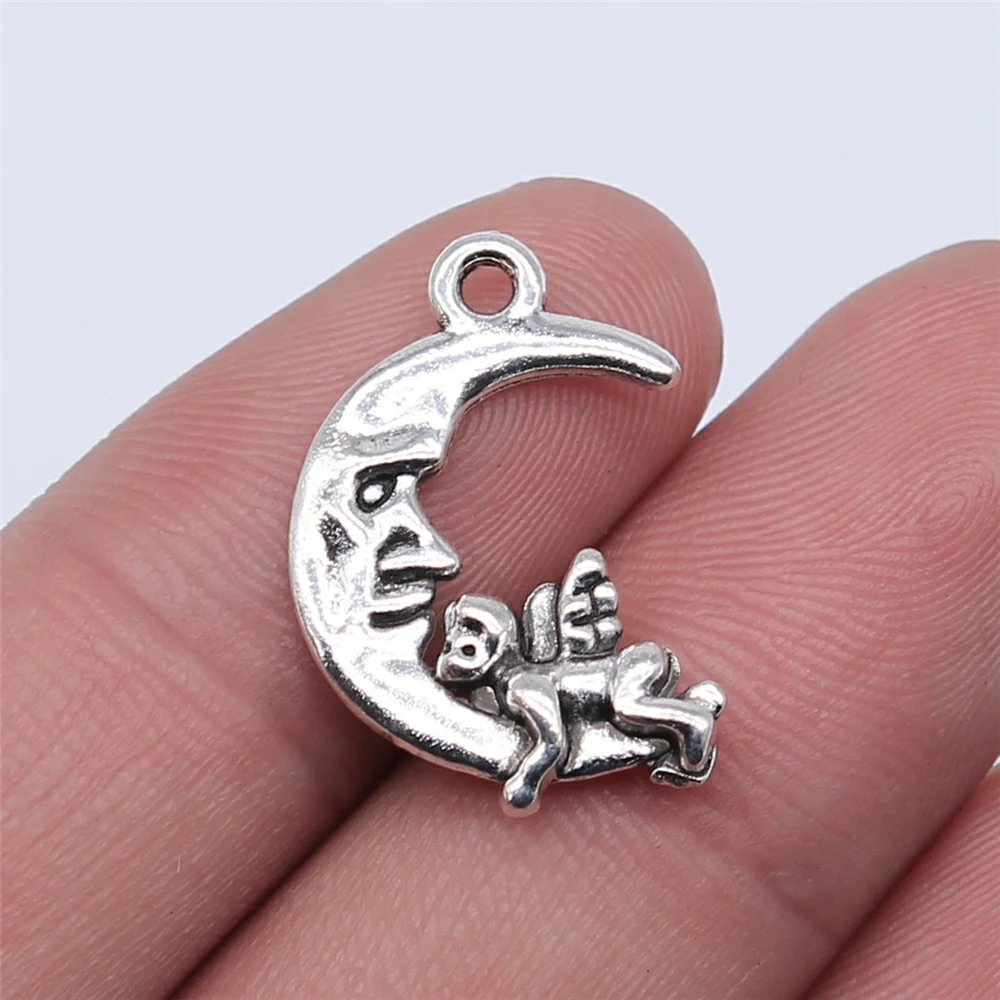 

Wholesale 100pcs/bag 22x16mm Moon Angel Charms Wholesale Antique Silver Color Antique Bronze Color Jewelry Findings