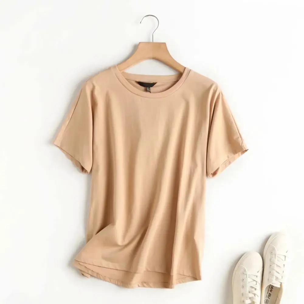 Maxdutti camisetas verano mujer 2024 enlgand style office summer t shirt women lady solid basic cotton simple harajuku tshirt