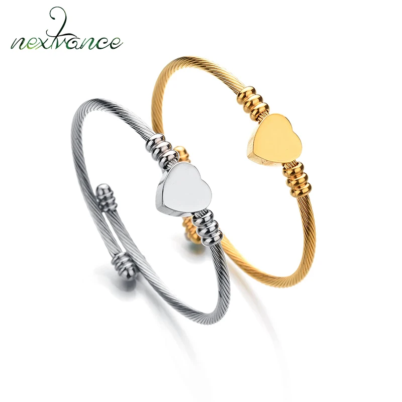 Nextvance Personalized Adjustable Bracelet Stainless Steel Heart Bangle Fashion Name Charms Bracelets For Woman Man Jewelry Gift