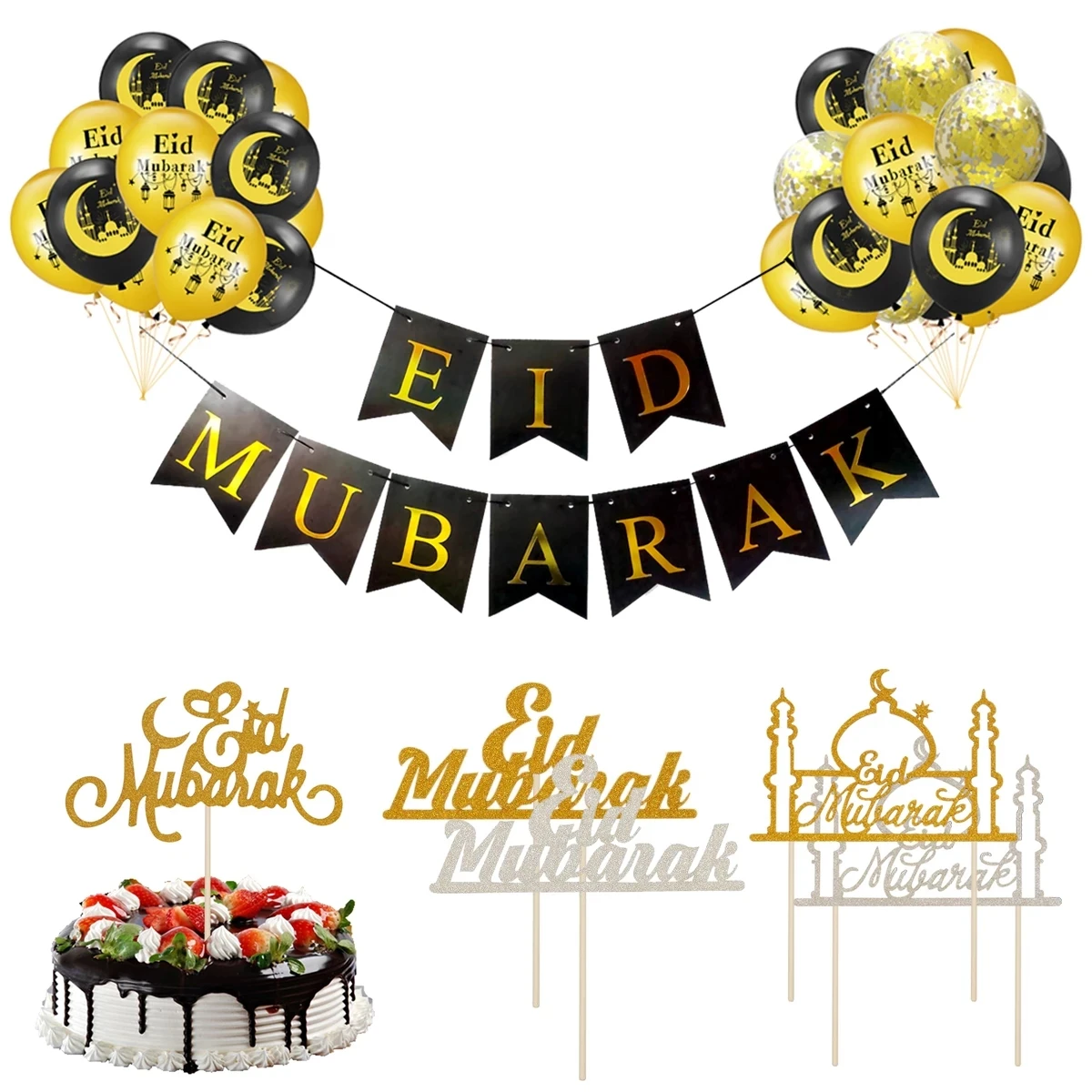 Assiettes et ballons pour la décoration de l\'Aïd Mubarak, bannière, britware, Ramadan, Kareem, fête musulmane islamique, cadeaux pour l\'Aïd Al Adha,