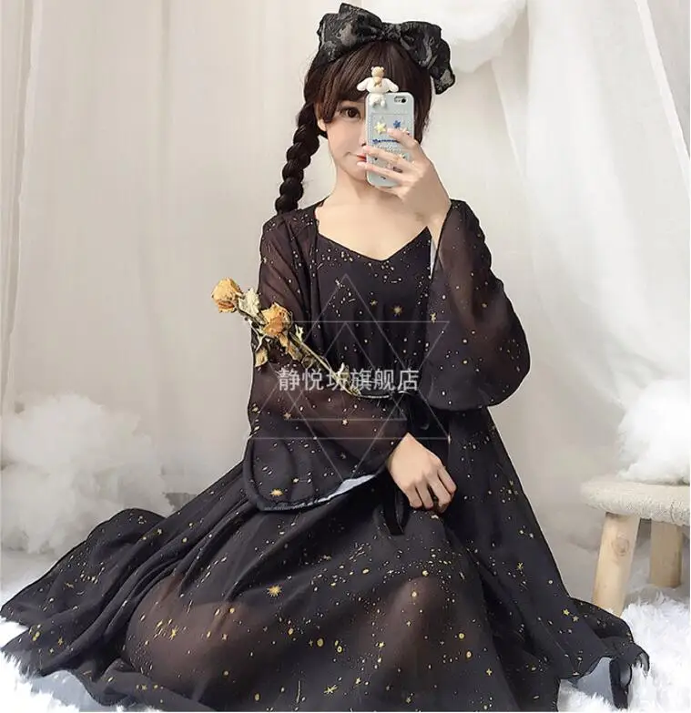 Cos Mori Mädchen Kleid Neue Sommer Kawaii Süße Chiffon Lolita Kleid Vintage Gothic Mode Tee Party Loli Kleid Vestidos