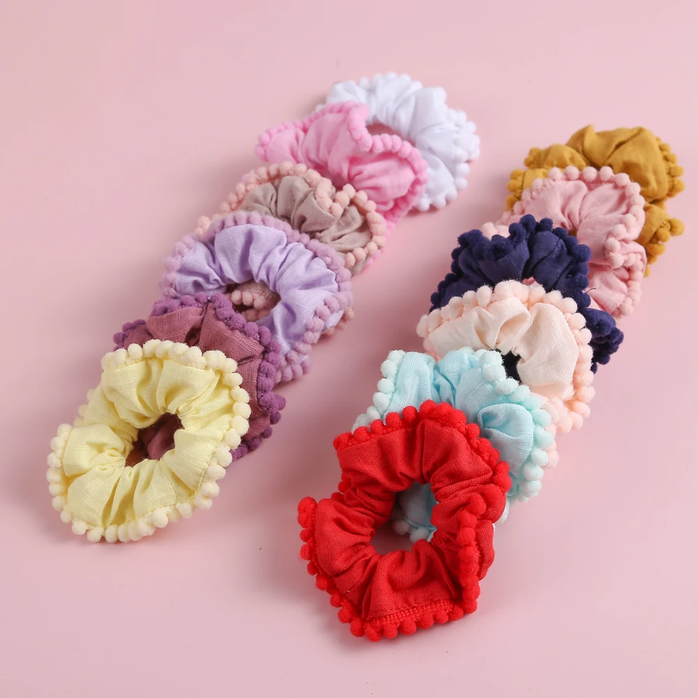 

36PC/Lot Hair Accessories Ties Scrunchies Floral Cotton Girls Fashion solid Hair Rubber Pom pom Hair Rope Ties