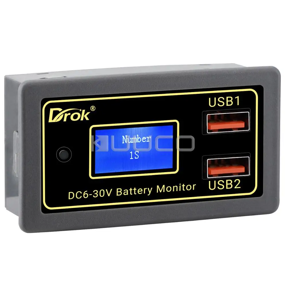 DROK Car Battery Capacity Monitor DC 6V-30V Battery Percentage Voltage Meter 12v 24v Motorcycle Voltmeter with USB Port