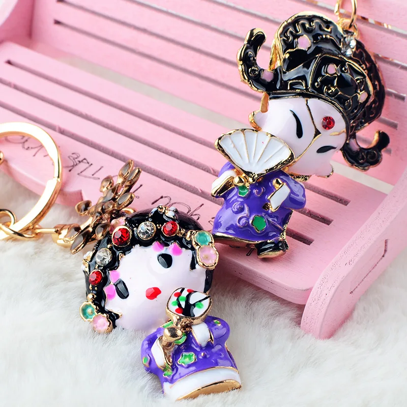 Chinese Rhinestone Dragon Dance Lion Opera Key Rings Chains Holder Crystal Animal Keychains For Car Keyrings Bag Charms