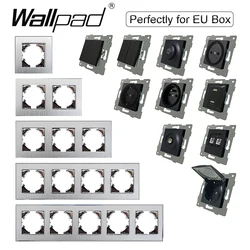 DIY EU Brushed Silver Grey Metal Frame Push Button Wall Light Switch Power Outlet with Cap Fan Dimmer Data Cat6 USB Wallpad L6