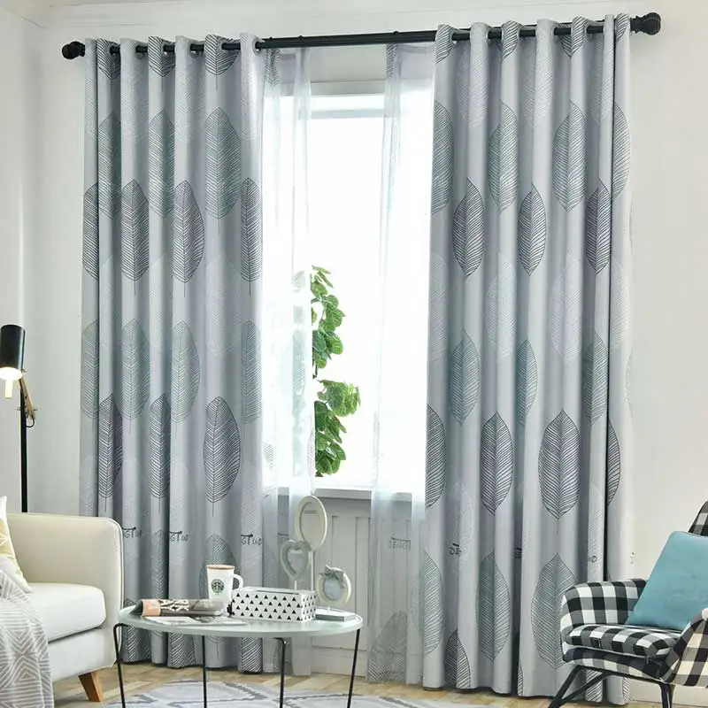 Modern Printed Leaf Blackout Curtains for Living Room, Thick Curtain, Window for Bedroom, Kitchen Blinds, Finished Drape Door