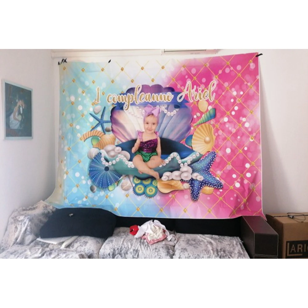 인어 공주 사진 배경, 아기 소녀 생일 파티 장식 배경, 사진 커스텀 포토콜 스튜디오 사진
