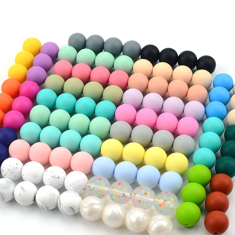 LOFCA 15mm 100pcs silicone Beads food grade Round Teether Beads Baby Chewable Teething Beads Pacifier Pendant Making Accessories