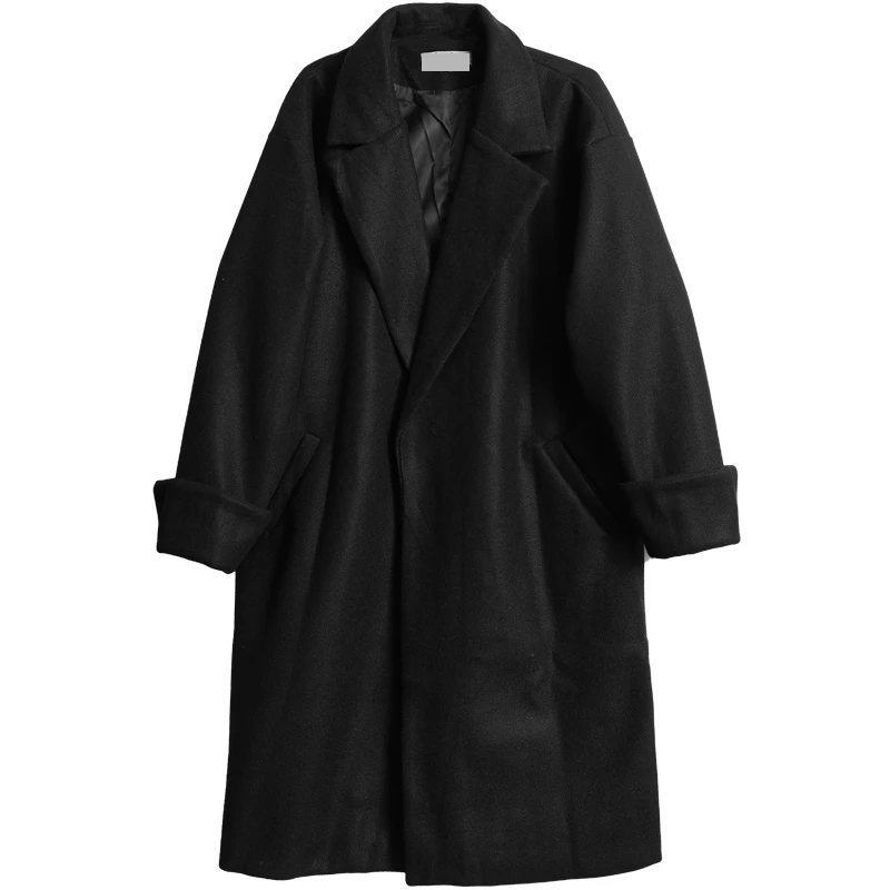 Men's autumn/winter new dark woolen coat over the knee long coat unbutton design loose large size woolen coat