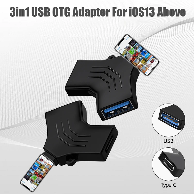 3 In 1 OTG USB Camera Adapter for Lightning to USB3.0 /Type C Mouse Flash Drive Hard Disk Data Converter for iPhone iPad iOS 13