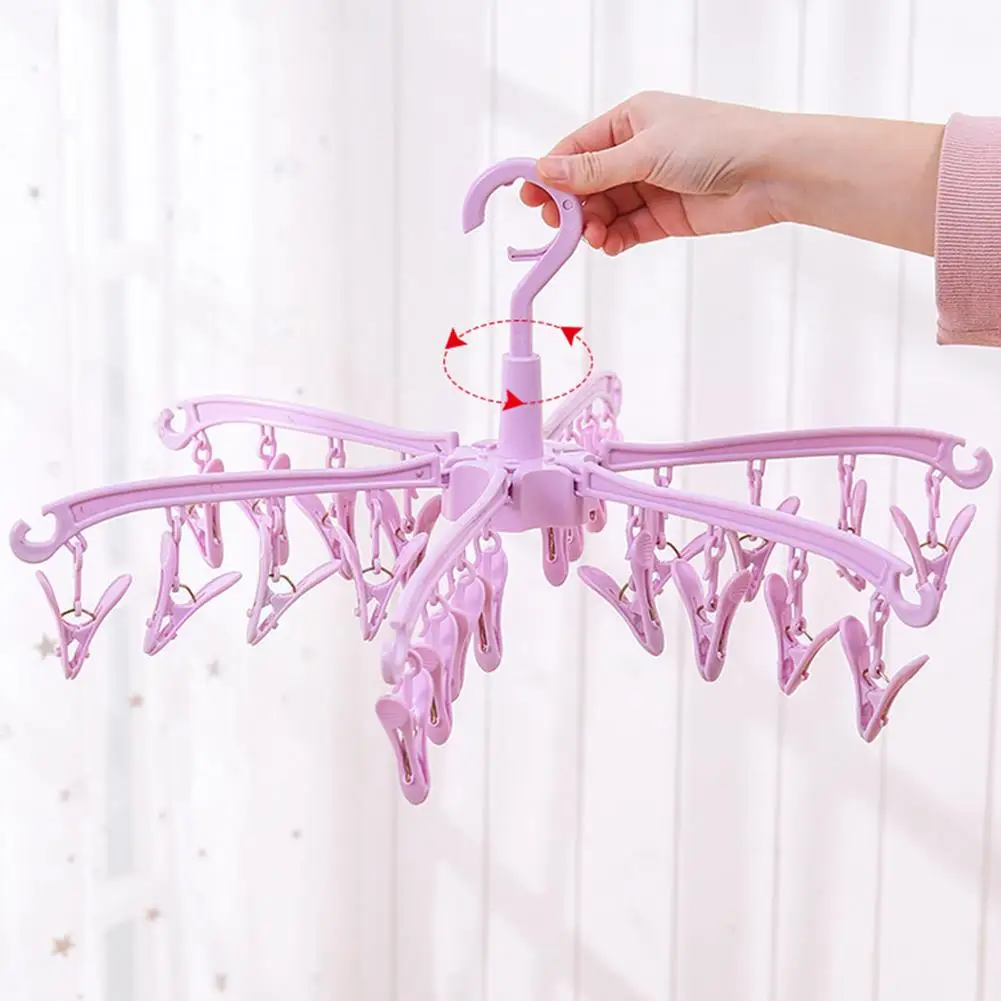 Clothes Drying Hanger Clothing Rack Foldable 24 Clips Plastic Sock Laundry Folding Airer Hanger Underwear Socks Holder