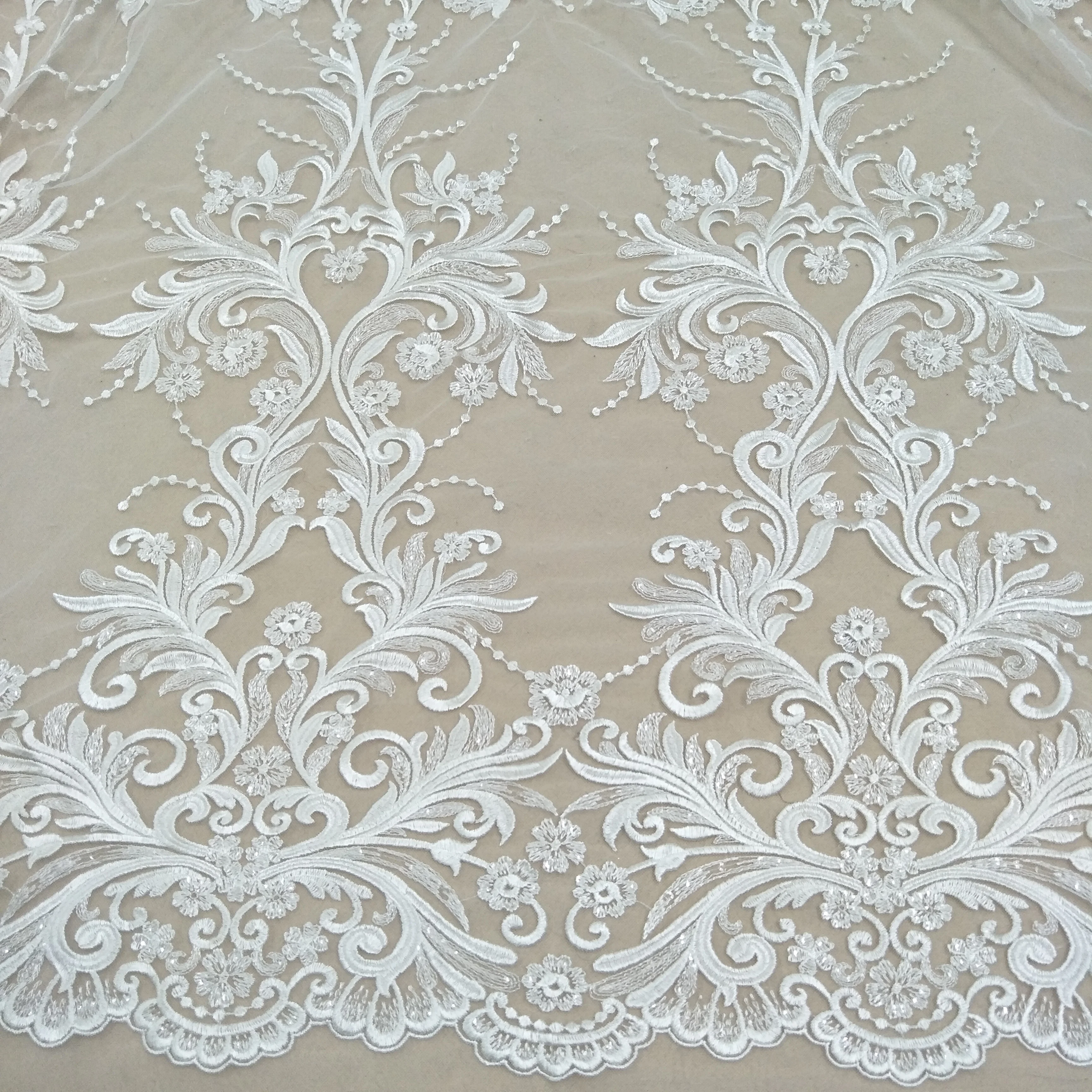 newest design wedding gown dress lace fabric bridal lace fabric 130cm width wedding dress lace sell by yard