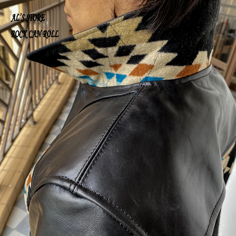 XW599 Read Description! Super Top Quality Genuine Japan Horse Leather & Wool Horsehide Stylish Durable Navajo Jacket