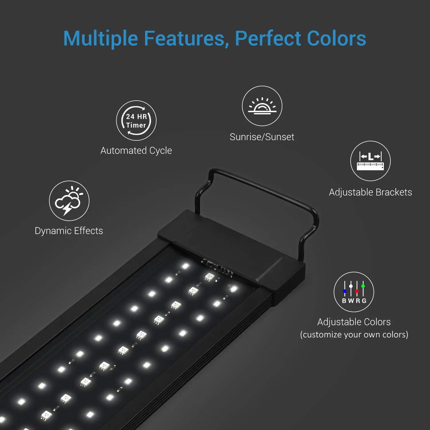 11W Planted Aquarium LED Lighting Fish Tank Light with Remote Controller Extendable Brackets 24/7 Automated RGB Aquarium Lights