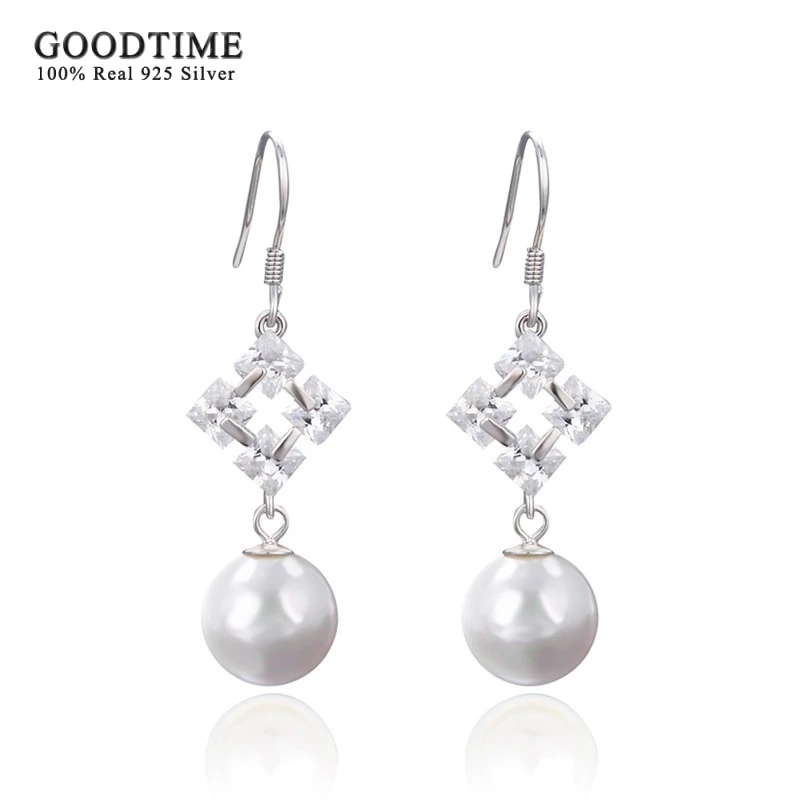 Luxury Pearl Earring For Women Pure 100% 925 Sterling Silver Earring Long White Fungus Hook Jewelry Accessories For Girl Party