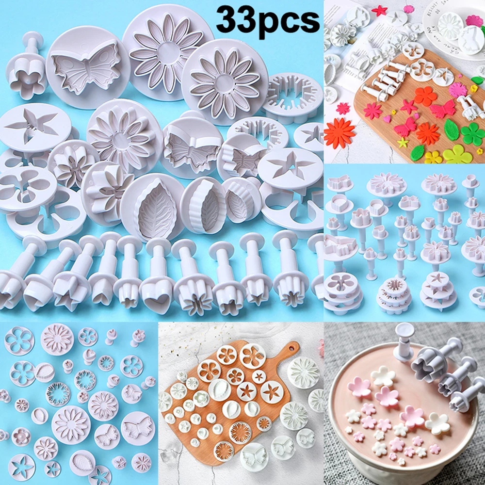 33 Pcs/set Cake Decorating Tools Fondant Plunger Cutters Tools Cookie Biscuit Cake Mold Flower Set Baking Accessories