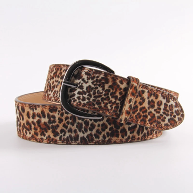 105cm Pigskin Women Leopard Print Pin Buckle Leather Waist Belts Jeans Belt Female