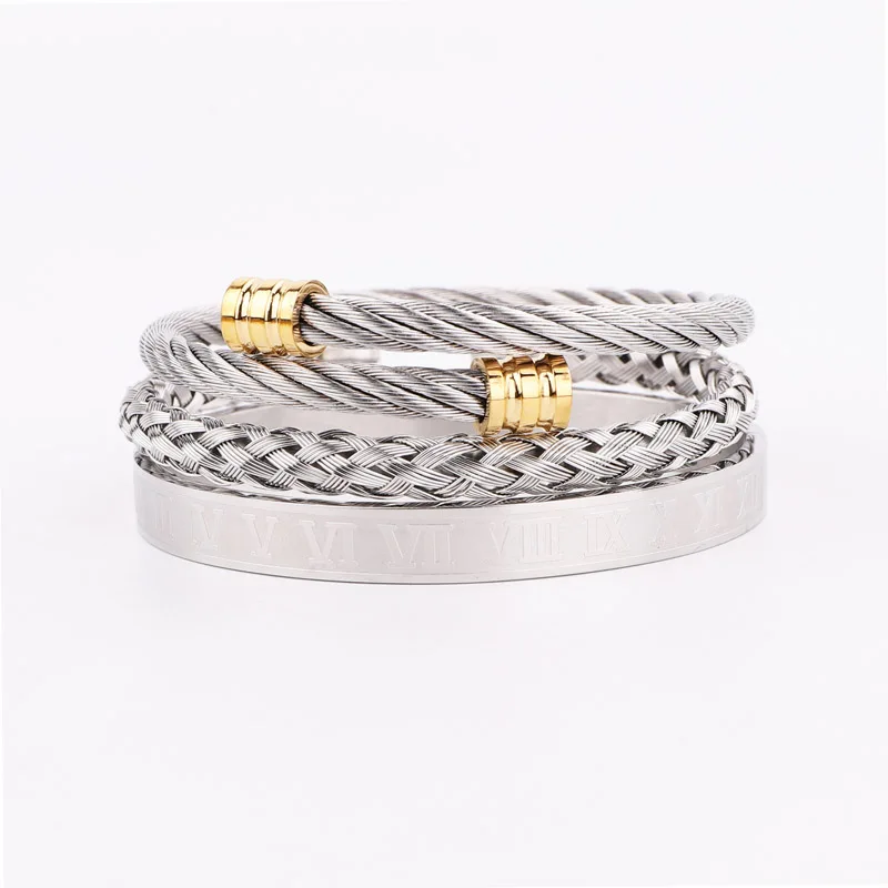 New Arrival High Quality Men Jewelry Bangle Bracelet Stainless Steel Roman Wire Twist Steel Bracelet Men