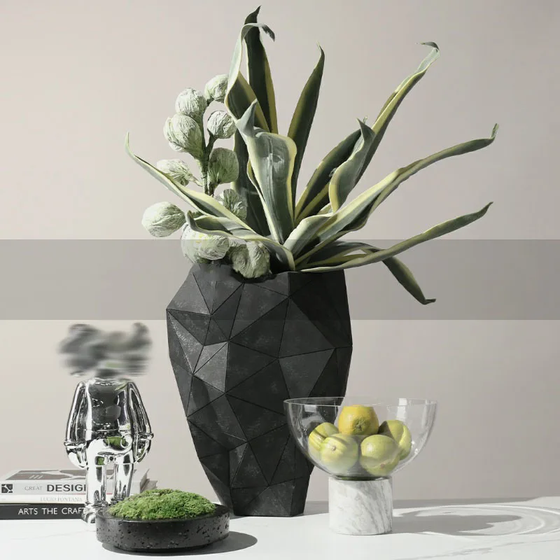 Nordic Countertop Vase Modern Art Angular Leather Pattern Resin Vase Sales Office Flower Arrangement Decoration Ornaments