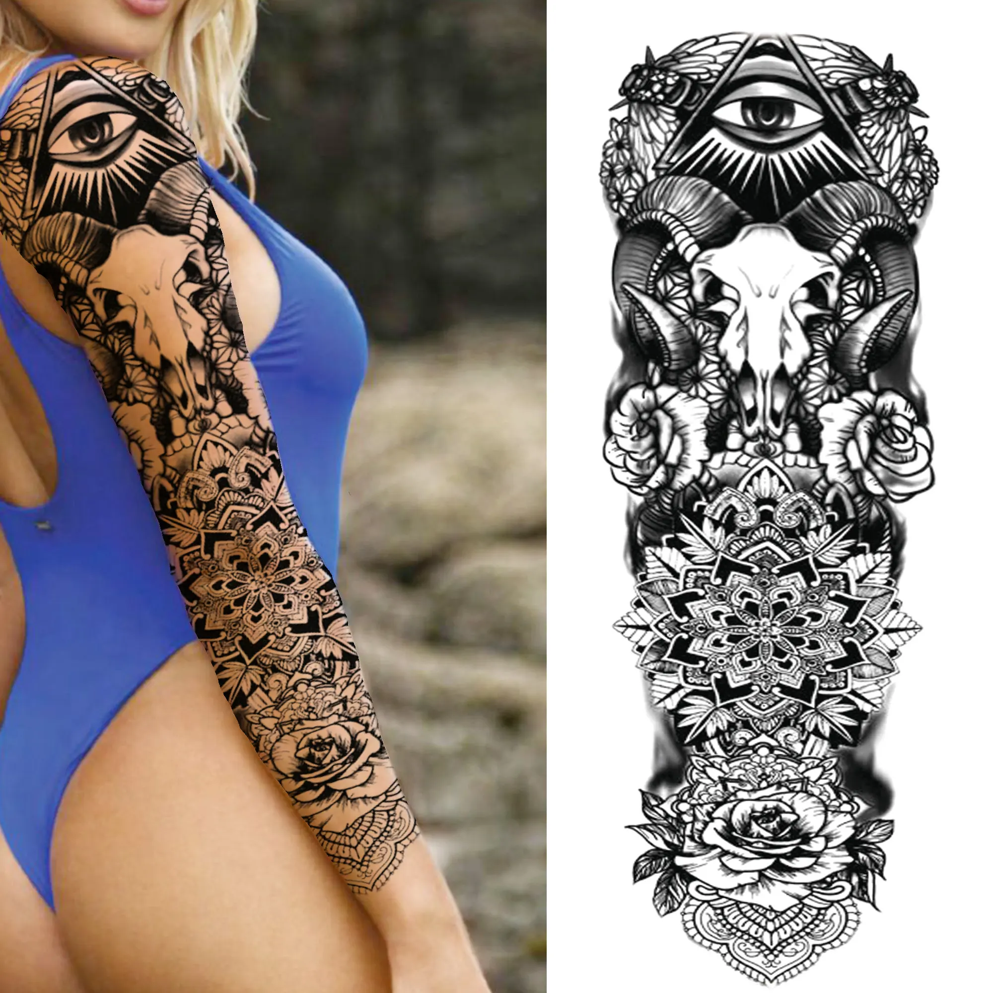 Maori Tribal Totem tatuaggi temporanei per uomo donna adulto nero India Animal Tattoo Sticker decorazione Full Arm Tatoos Sleeve