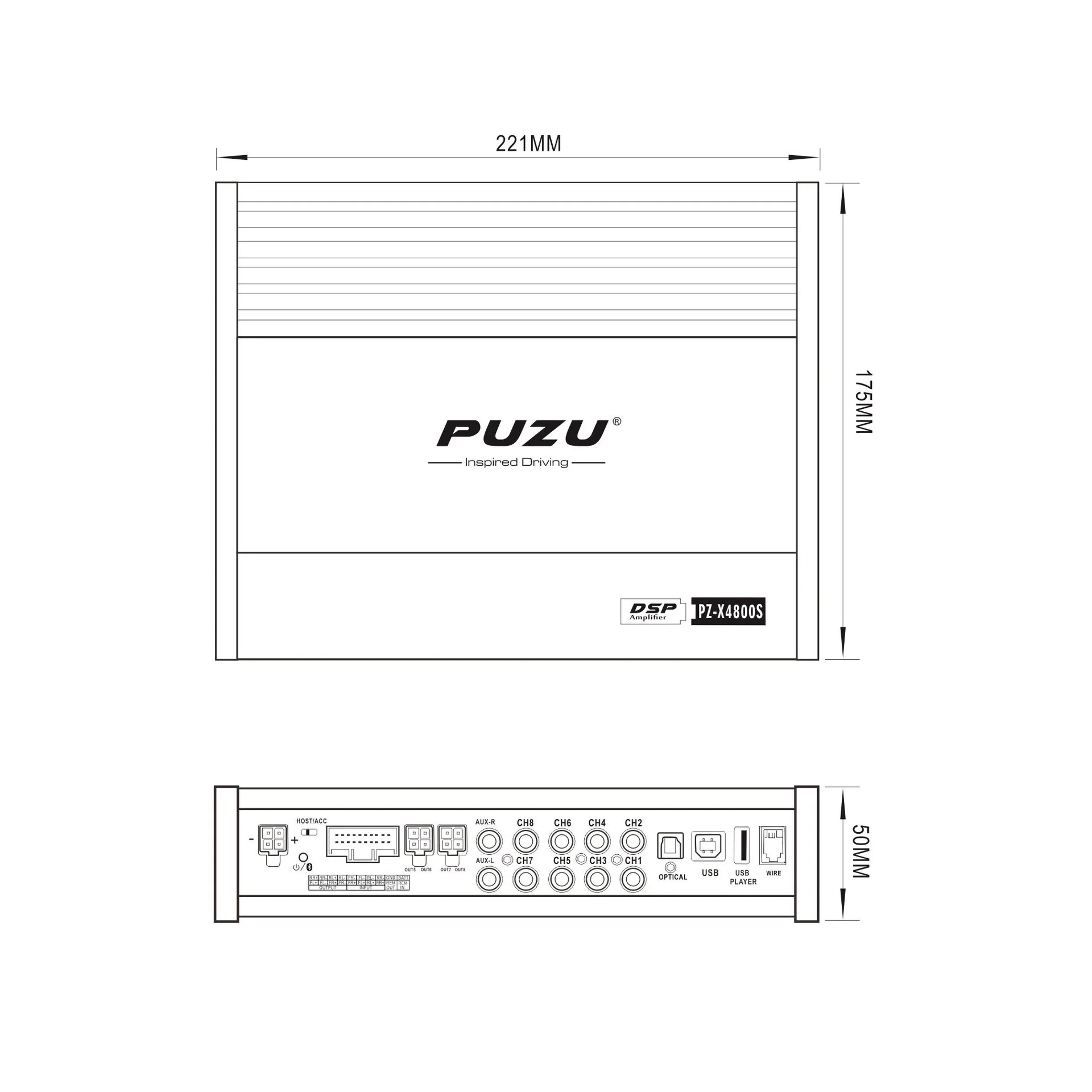 PUZU PZ-X4800S 6Core 32bit 8CH Với Nguồn Điện Xe Hơi Âm Thanh DSP Bộ Vi Xử Lý Tín Hiệu Kỹ Thuật Số Được Xây Dựng Trong Bộ Khuếch Đại 8X150W Hỗ Trợ BT5.0 lựa Chọn