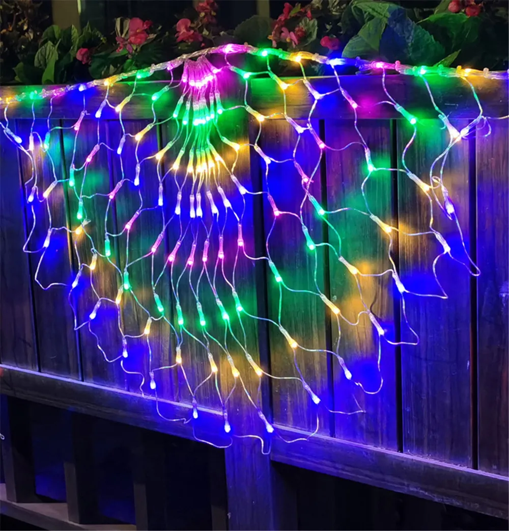 3.5M 424leds 3 Peacock Mesh Net Led String Lights Outdoor Curtain Fairy Lights for Wedding Christmas New Year Party Decoration