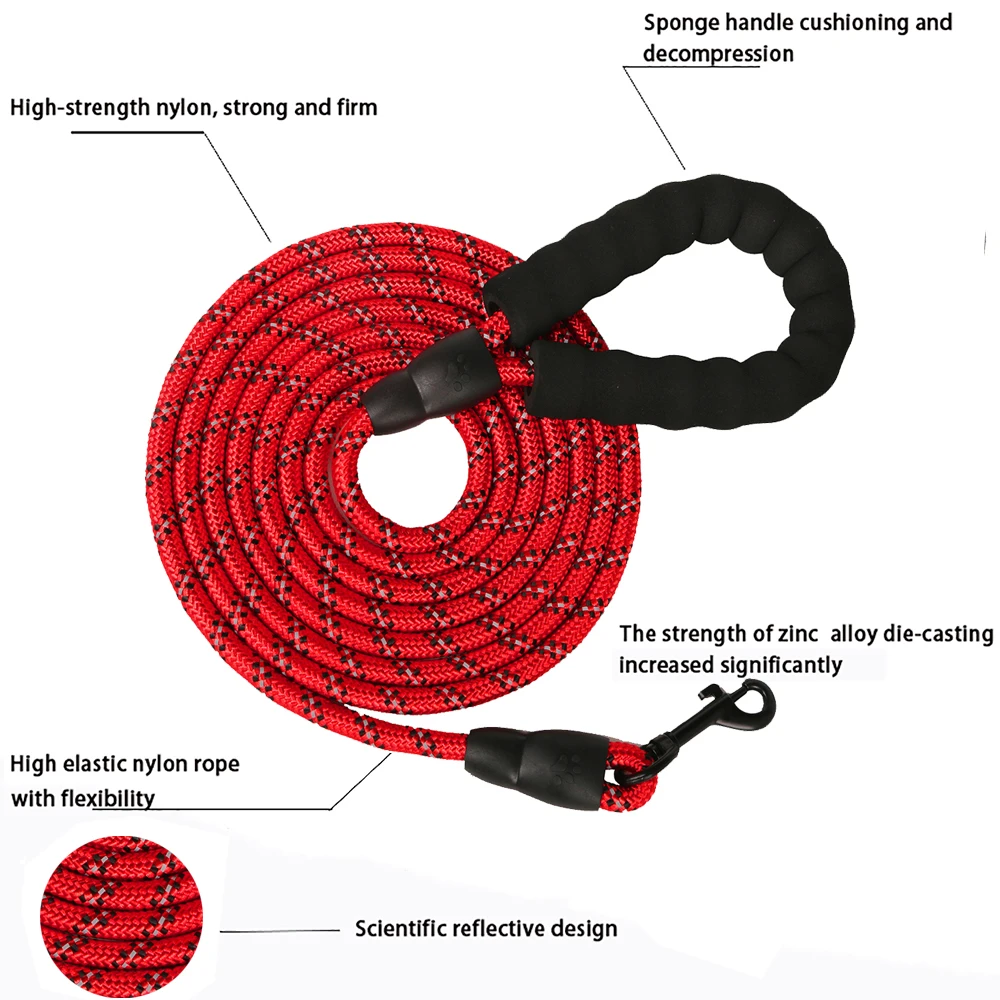 Haustierleinen, reflektierend, mehrfarbig, rundes Seil, großes Hundehalsband, Leine, Training, Laufseil, bequem für mittelgroße und große Hunde – Detail 3