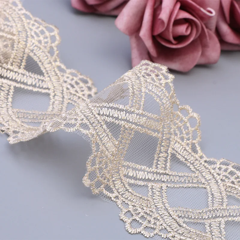 NEW Transparent Gold Embroidered Tulle Lace Ribbon DIY Hat Headwear Storage Basket Bowknot Woven Fabric Accessories Tie Material