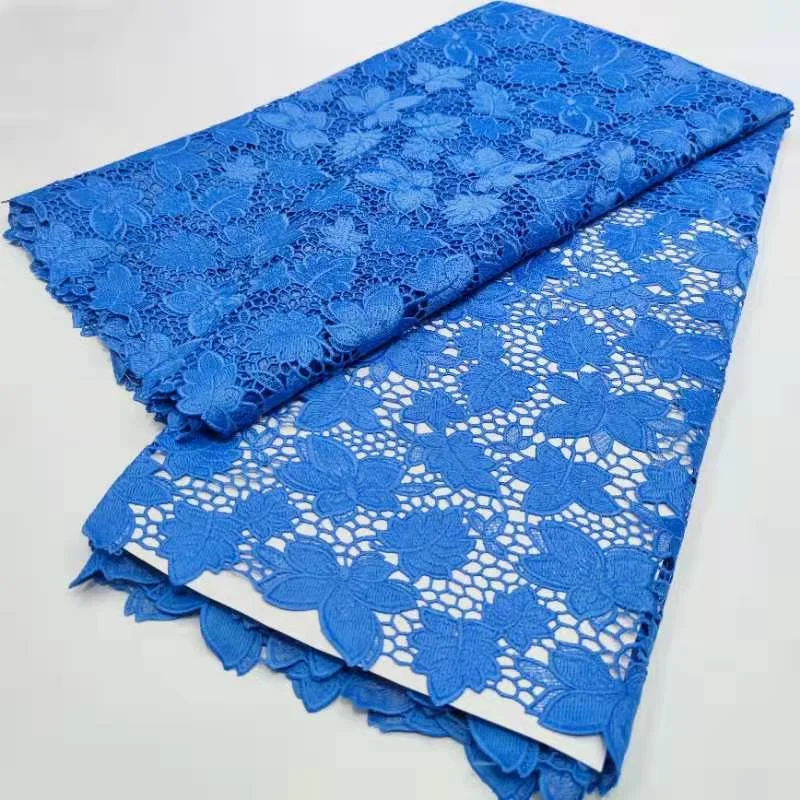 

Sky Blue Soft African Guipure Lace High Quality Plain Couple Cord Lace Cupion Fabric for Ladies Gentlemen Dress