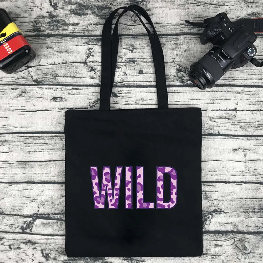 Shopping Bag Women Canvas Tote Bags Wild Series Printing Eco Bag Shopper Shoulder Bags Black Harajuku Style Canvas Handbag