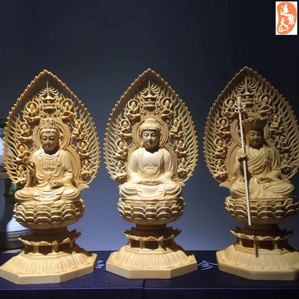 

Boxwood Wood Sculpture Lilies Avalokiteshvara Bodhisattva Sakya Mani Buddha Ksitigarbha Crafts Home Decoration Handmade Carving