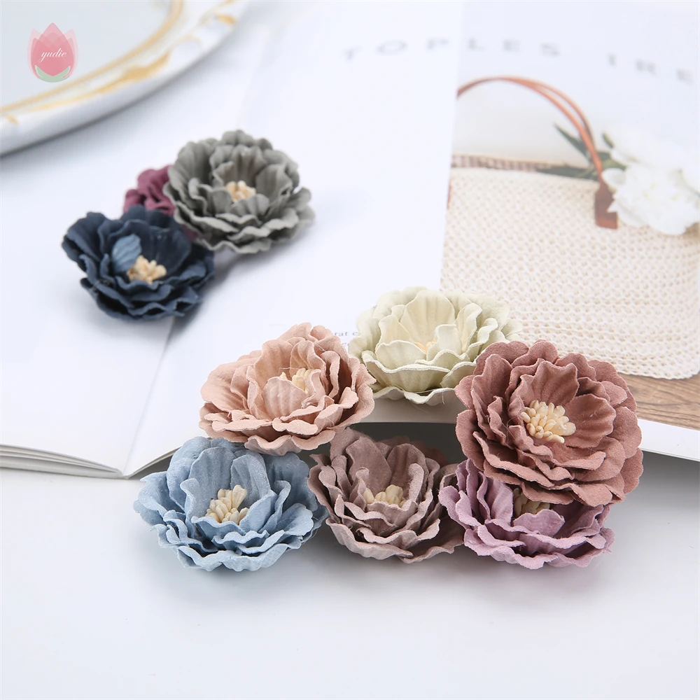 5/20Pcs 4Cm Artificial Flowers Head Silk Fake Flowers Diy Home Living Room Wedding Decoration Christmas Wreath New Year\'S Decor