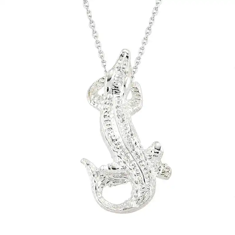 Silver Crocodile Lady Necklace 925 Sterling Women Fine Jewelry Wedding Party Birthday Gift - Box - Pendant - Chain Choker - Female - Ladies - Fashion