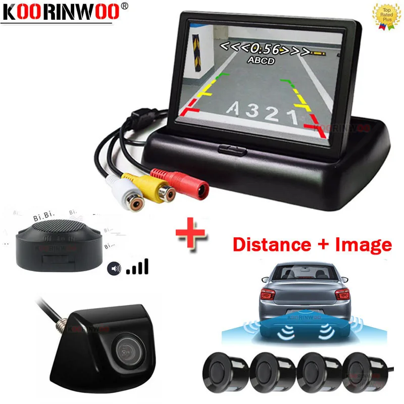 

Koorinwoo Wireless Car Styling Parking Sensor Radar Detector CCD 4.3'' Foldable Monitor Backup estacionamento Reversing Camera