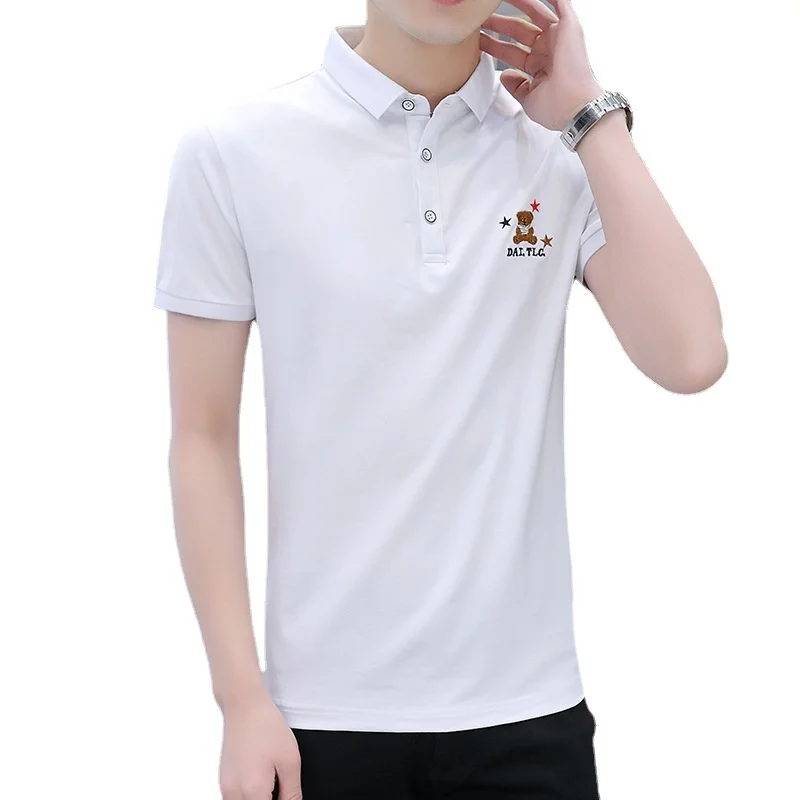 

Brand New Men's Polo Shirt Cotton Material Bear Cartoon Embroidery All-match Casual Breathable Trend Short-sleeved Plus Size