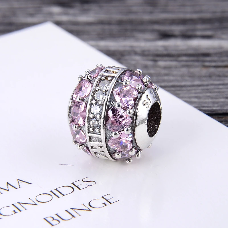 100% 925 Sterling Silver Pentagram Beads, Apple Beads, Two flowers Beads, Pink zircon Beads Fit Charm Bracelets Fine Jewelry