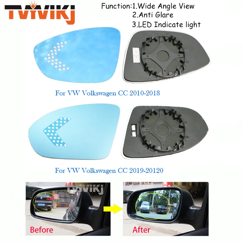 

TVYVIKJ Side Rearview Mirror Blue Glass Lens with LED Indicate light For VW CC 2010-2020 five generation Wide Angle View anti