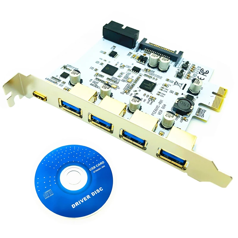 USB 3.1 Type C PCIe Expansion Card PCI-e to 1 Type C + 4 Type A 3.0 USB Adapter PCI Express Riser Card with USB 19pin Connector