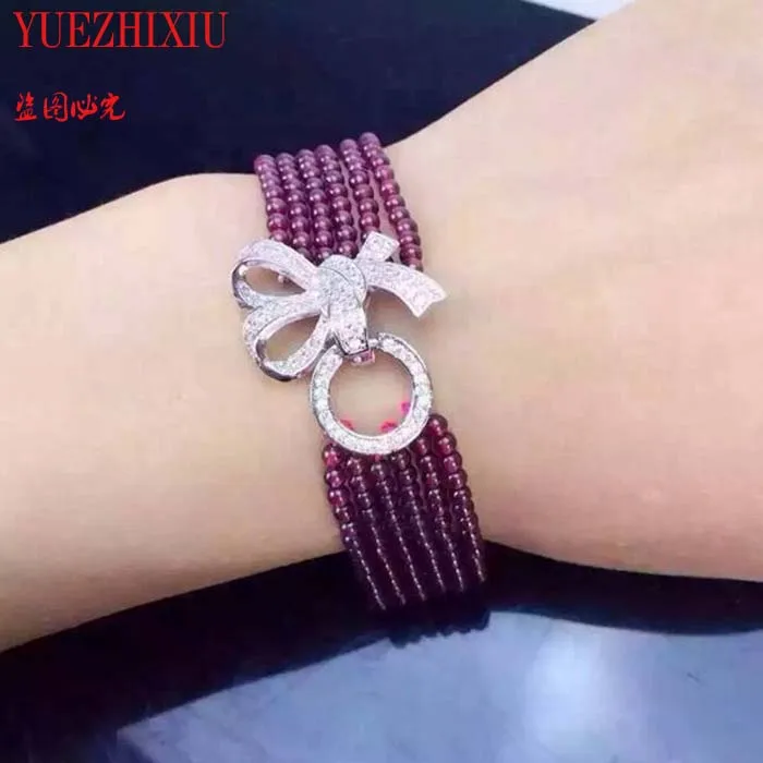 925 silver button accessories buckle garnet butterfly zircon large pearl button multi-row fancy buckle bracelet