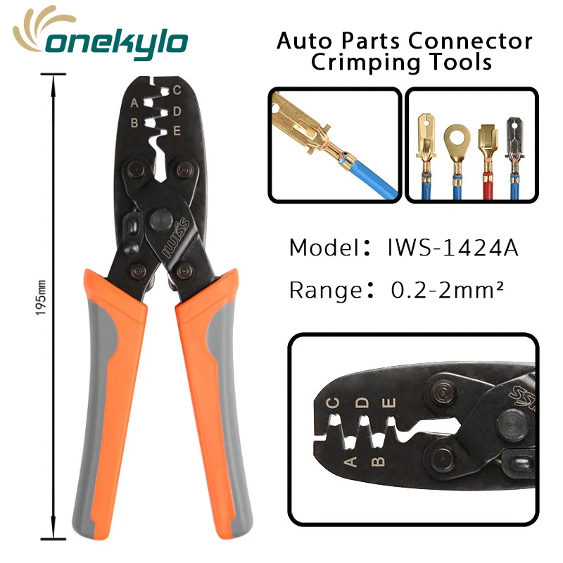 IWS-1424A Wire Clamp Open Barrel Terminal Crimper Plier Tool for Molex Style DELPHI AMP TYCO Terminals 24-14 AWG IWISS pliers